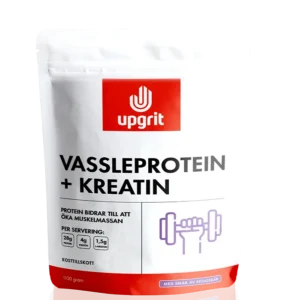 Myseprotein + Kreatin Skogsbær 1100 g er et delikat proteinpulver fra Upgrit. Dette er et myseproteinkonsentrat med ekstra kreatin, arginin og fordøyelsesenzymer.