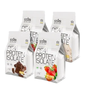 4 x Pea Protein Isolate fra Star Nutrition er ett rent og høykonsentrert erteproteinisolat. Godt, høykvalitet og ett 100% vegetabilisk protein!