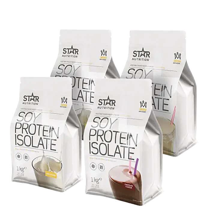 4 x Soy Protein, 1 kg - Vegetabilisk proteinpulver basert på næringsrike soyabønner. Passe for de som vil melk-, egg- og laktosefritt alternativ.