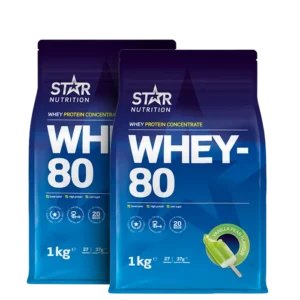 2 x Whey-80, 1 kg! Pakken der du får lov til å velge 2 smaker av Nordens mest solgte proteinpulver.