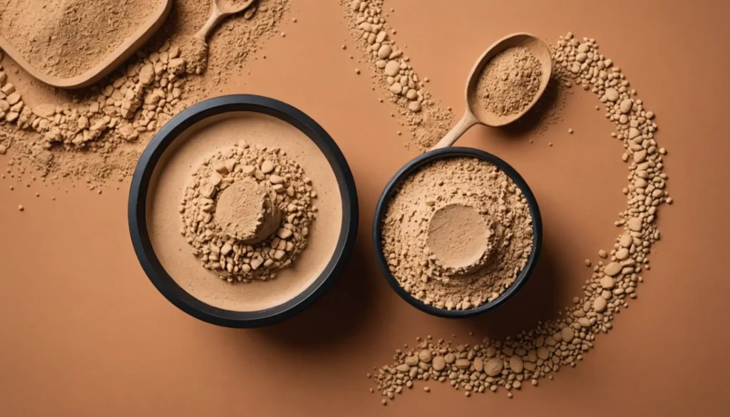 Moderna proteinpulverprodukter med visuella element som symboliserar framtida trender inom kosttillskott