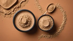 Moderna proteinpulverprodukter med visuella element som symboliserar framtida trender inom kosttillskott