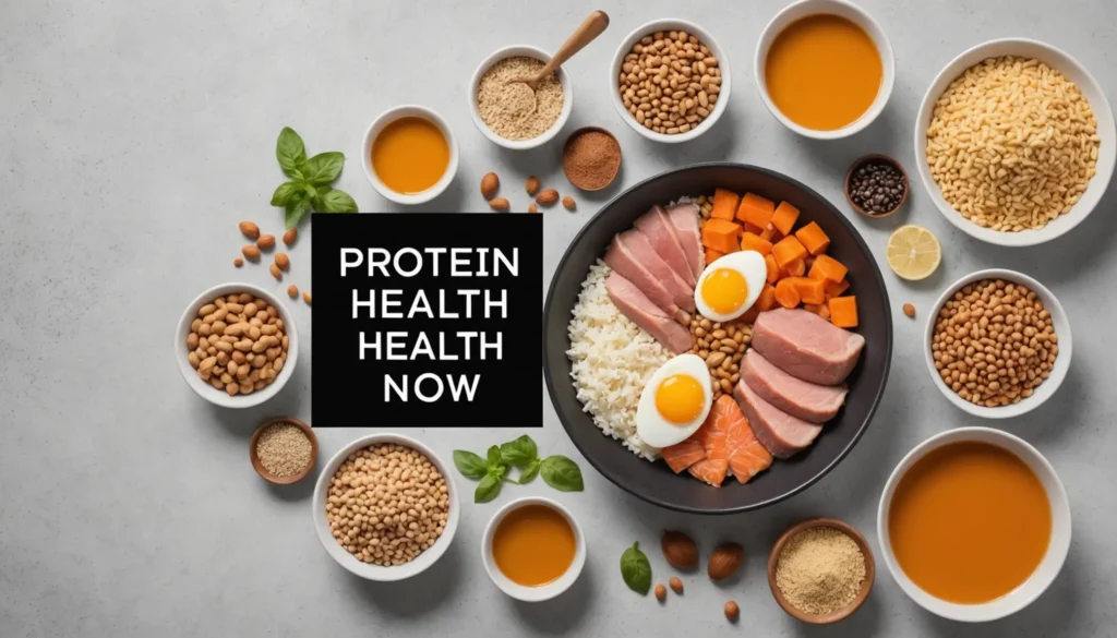 Illustration av proteinrika livsmedel som främjar muskelstyrka och energi för en bättre hälsa.